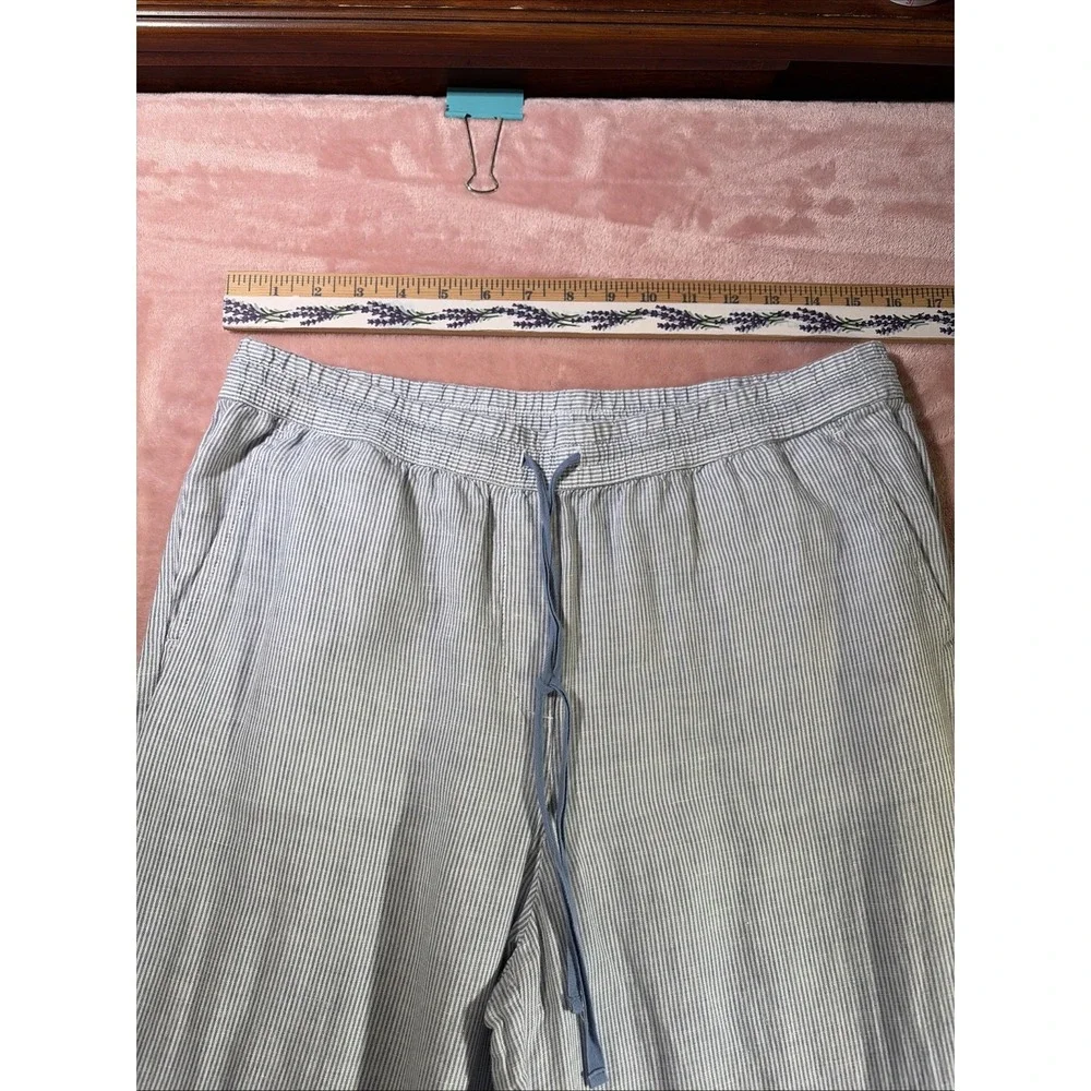 Talbots Linen Cotton Blend Blue Stripe Pants Sz Medium. Straight Leg.
